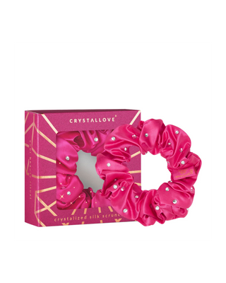 Hodvábna gumička do vlasov s kryštálmi – hot pink Crystallove - 1