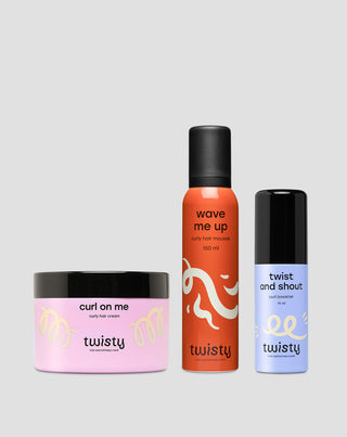 Twisty kučeravé a vlnité vlasy starostlivosť a styling krém + pena + booster sada - 1