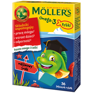 Doplnok stravy s omega-3 kyselinami Ryba s príchuťou malín Moller's 36 želé fazuľky - 1